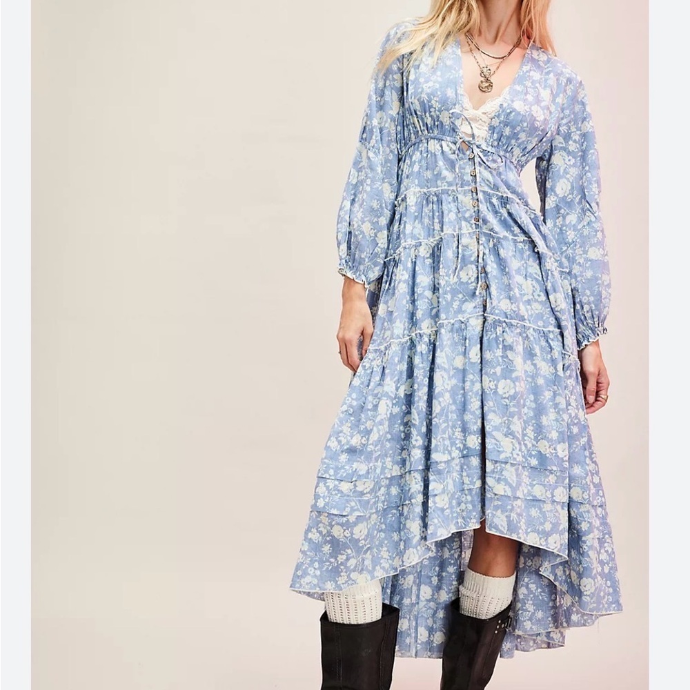 Free People Blue Floral Boho High Low Dress